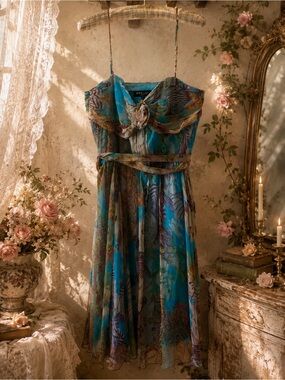 Allen B. By Allen Schwartz 100% Silk Paisley Chiffon Cocktail Dress Size 12